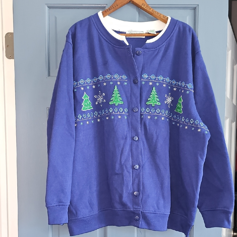 Vintage 80s Cardigan Tree Snowflake Shenanigans Holiday Size 1x Sweatshirt
